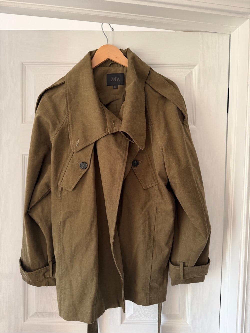 Zara Olive Trench Coat sz L